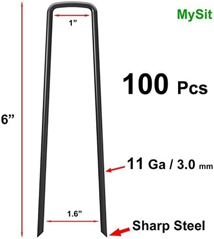 MySit 6" Garden Staples Landscape Stakes Ground Pins 200 Pack, Lawn Staples Weed Fabric Staple, Heavy Duty 11-Gauge(3.0mm) Steel Sod Anchor Securing Pegs for Securing Fabric