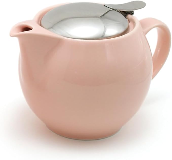 Zero Japan Bee House Round Teapot For One, 15 Oz - Ceramic Tea Pot with Stainless Steel Lid and Infuser, Smooth-Pour Spout, Diswasher and Microwave Safe Tea Pots (Pink)
