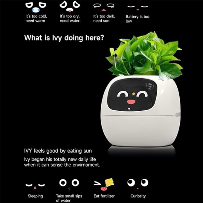 Smart Flowerpot, Intelligent Planter, Multiple Expressions, 7 Smart Sensors & Ai Chips Make Plant Care Easy & Fun for Living Room, Plant-Free (Purple)