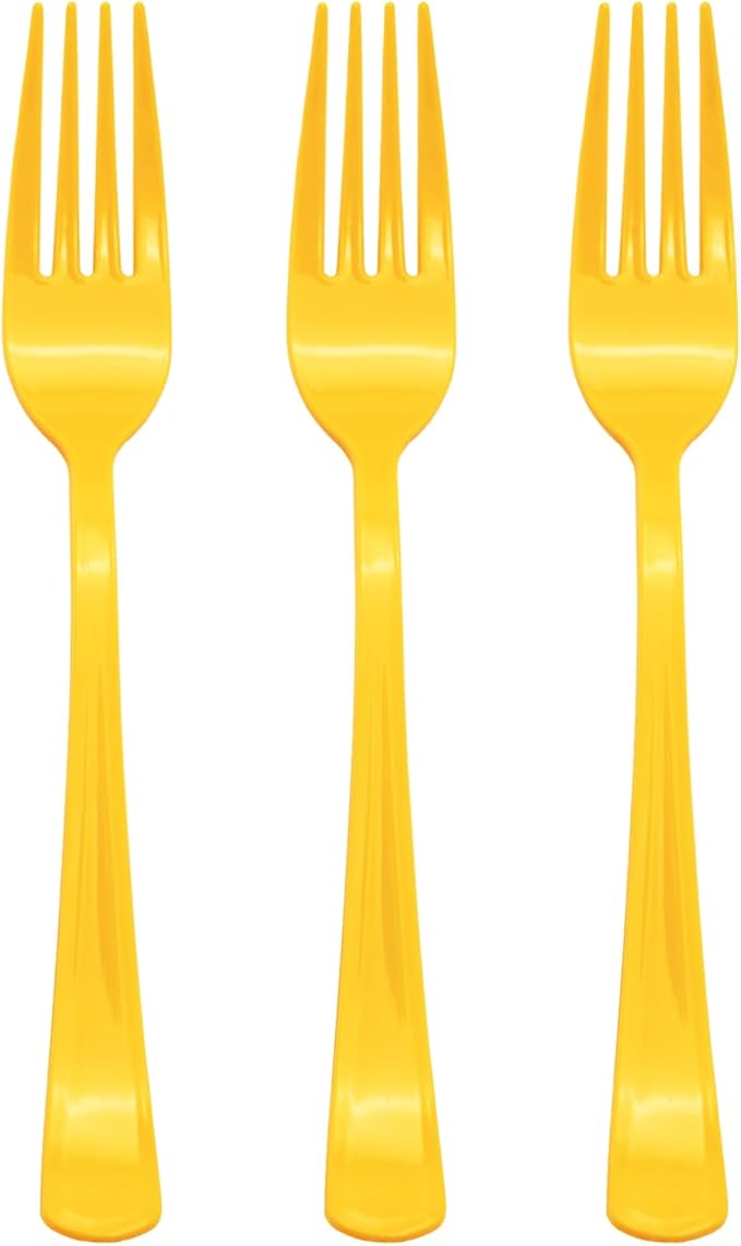 50 Pcs Yellow Plastic Forks Yellow Plastic Silverware Heavy Duty Plastic Cutlery Set Disposable Include 50 Plastic Forks for Birthday, Wedding, Easter, Garden Party