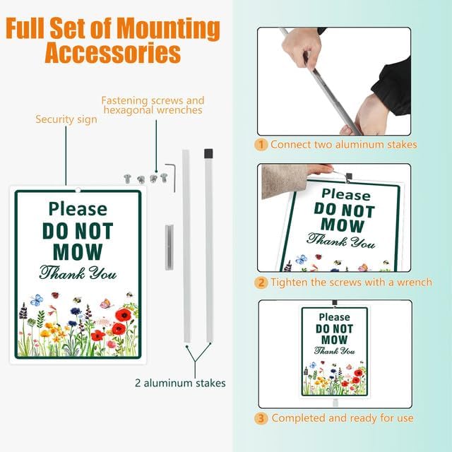 Please Do Not Mow Thank You Yard Sign With Stake No Mowing Reflective Aluminum Lawn Signs Rust Free No Mow May Pollinator Wildflowers Garden Signs (8x12) IN