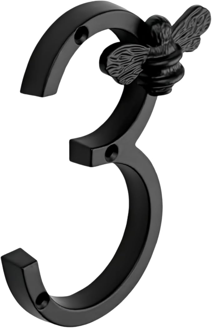 Aimery Bee House Number Sign, Classical Style 0-9 Metal, 3.5 inch for Outside, Motels，Address Numbers for House, Mailbox(Black,3)