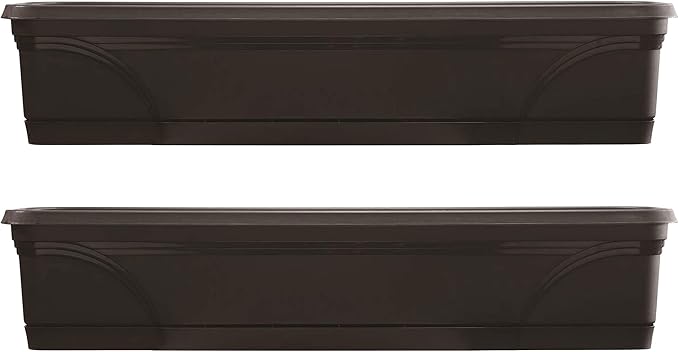 Southern Patio Set of 2 Planter Pots, 36 Inch Rectangular Indoor Outdoor Medallion Hanging Windowsill Garden Box Planters, Black