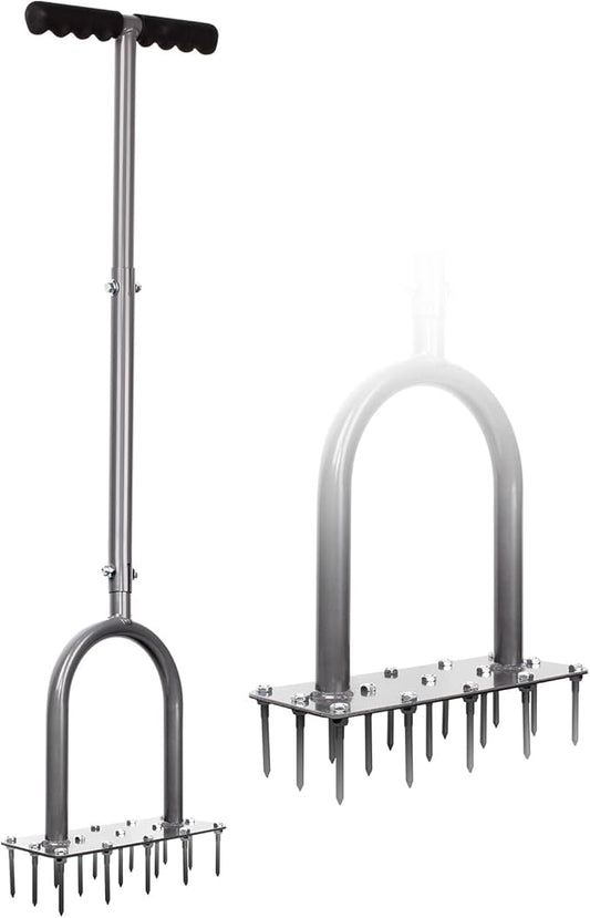 Walensee Lawn Aerator Spike Metal Manual Dethatching Soil Aerating Lawn with 15 Iron Spikes, Pre-Assembled Grass Plug Aerator Tools for Yard, Lawn Aeration, Garden Tool, Revives Lawn Health, Patented