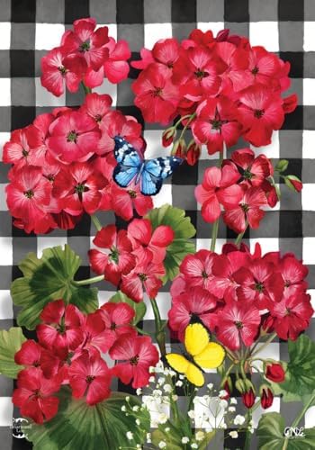 Briarwood Lane Checkered Geraniums Summer Garden Flag Floral 12.5" x 18"