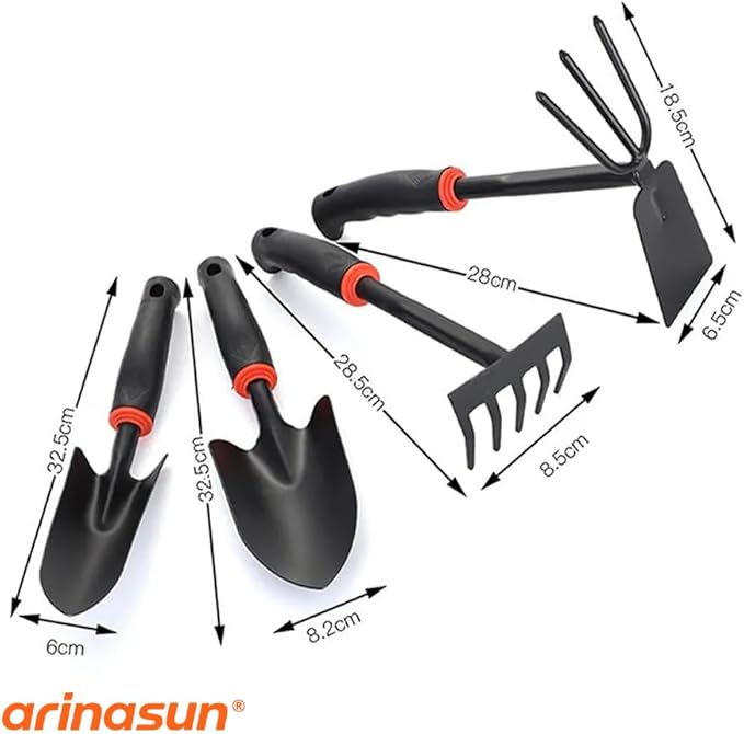 Garden Tool Set, 4 Pieces, Including 2 Shovels &1 Rake &1 Cultivator, Rust-Resistant lron Tools, Rubber Grip Handles