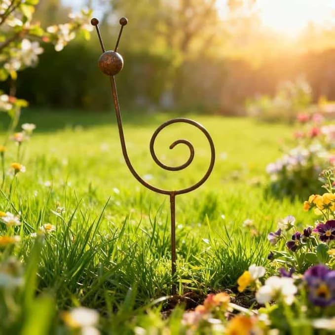 Rusty Metal Snail Garden Stake, 34.64 Inch Yard Art Sculpture, Outdoor Lawn Ornament for Patio, Porch, Backyard Decor (Bronze)