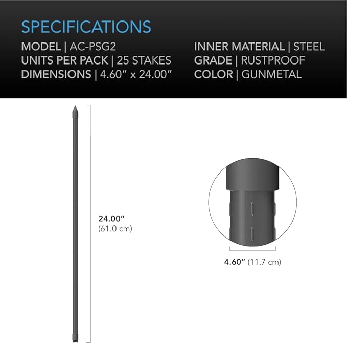 AC Infinity Garden Plant Stakes 24", Sturdy Metal Support Sticks with Protective Plastic Coating, 25-Pack for Tomatoes, Trees, and Vines in Gardening Hydroponics