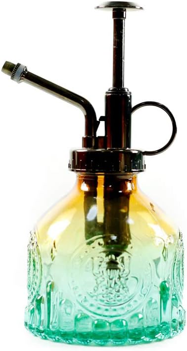 Hniuyun Glass Plant Mister Spray Bottle, 6.4 All Vintage Spritzer, Bronze Plastic Top Pump, Plant Mister Watering Garden Tool (Yellow Green Gradient)