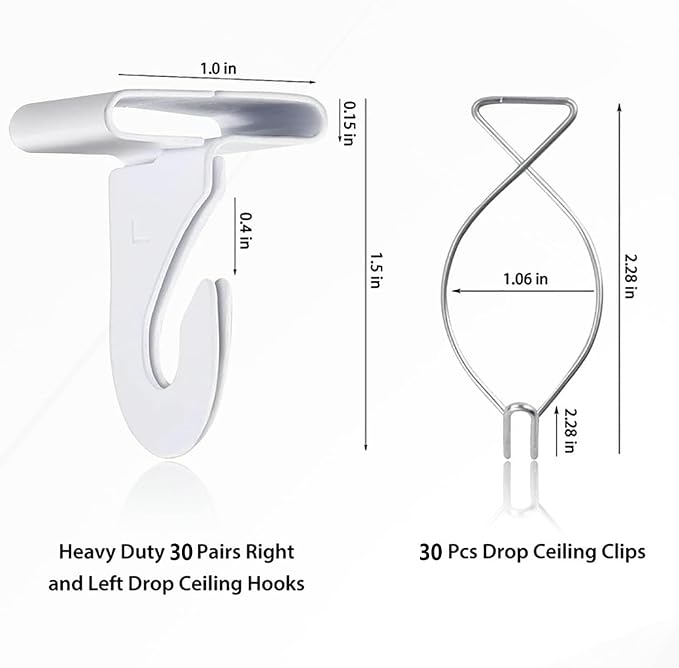 60 Drop Ceiling Hooks for Classrooms & Offices, White Heavy Duty Ceiling Hooks for Hanging Plants & Decorations, Metal T-Bar Hooks for Suspended Drop Ceiling Tiles