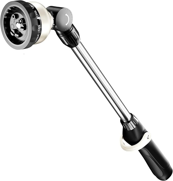 ESOW Garden Hose Watering Wand, 16 Inches Sprayer Wand, 9 Watering Patterns 180° Adjustable Swivel Head, Ergonomic Handle with One Touch Valve Perfect for Watering Plants, Car Wash and Showering Dog