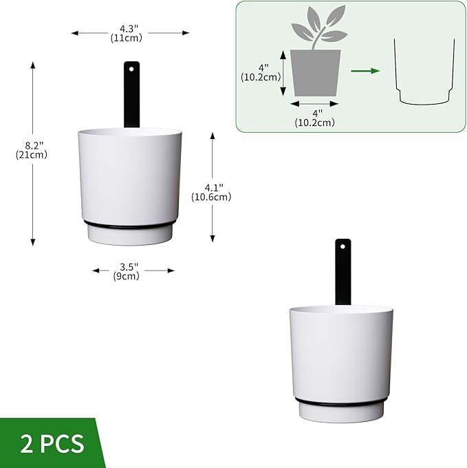 2 Pcs Wall Mounted Hanging Planter Vase for Indoor Outdoor Plants,Modern Metal Wall and Ceiling Hanging Flower Pot with Removable Flower Pot,Minimalist Decor for Herbs Succulents Flowers,4.3Inch,White