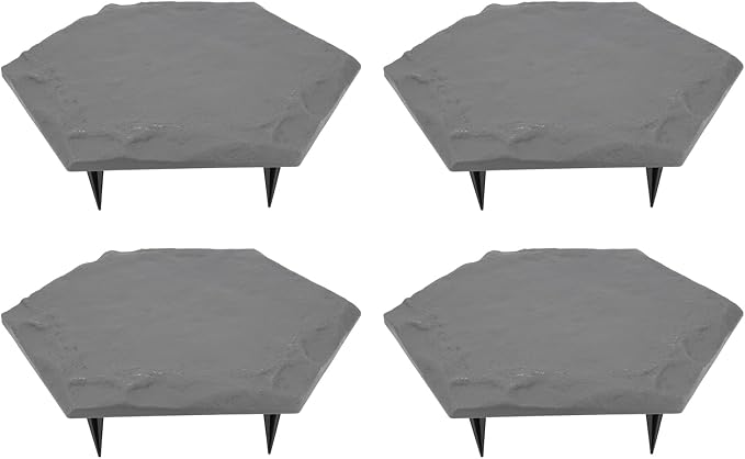 4Pcs Large Stepping Stones,Outdoor Stepping Stones with 24pcs Ground Stakes,Outside Flooring Pavers Decorative for Garden Yard Lawn Pathway Walk Way (Grey)