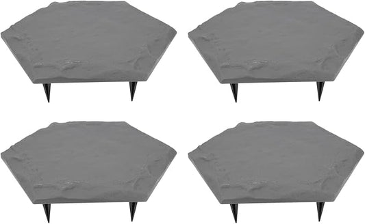 4Pcs Large Stepping Stones,Outdoor Stepping Stones with 24pcs Ground Stakes,Outside Flooring Pavers Decorative for Garden Yard Lawn Pathway Walk Way (Grey)