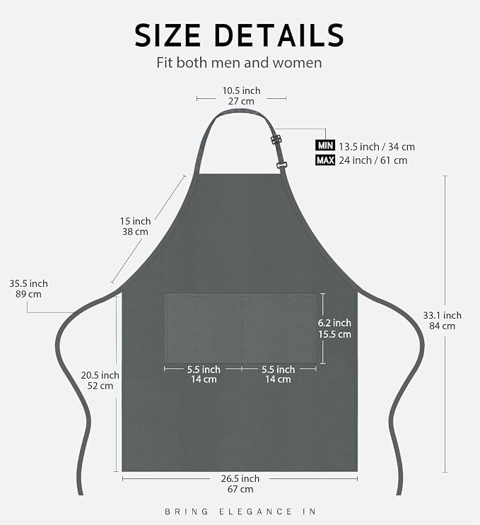 Syntus Apron for Men Women, Adjustable Cooking Kitchen Chef Aprons with 2 Pockets
