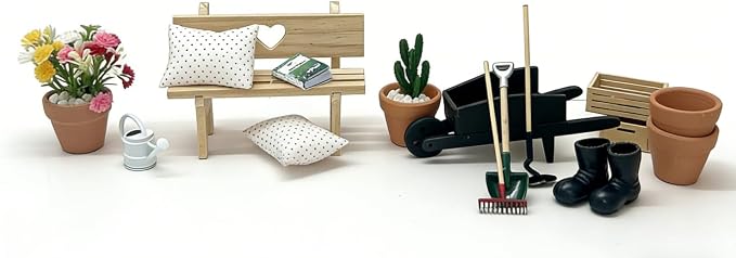 20 Pcs 1:12 Scale Miniature Planting Set with Mini House Building Accessories, Miniature Plants for Craft,Miniature Decor Gifts for Adult Hobby Lovers