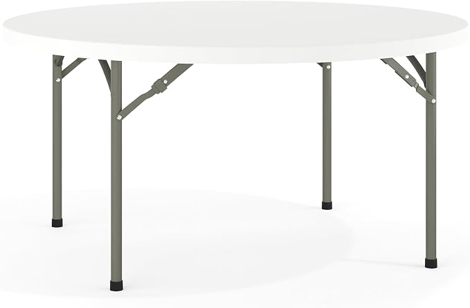 Flash Furniture 5' Round All-Occasion Plastic Folding Event Table for Parties and Trade Shows, Folding Banquet Table for Indoor/Outdoor Events, White