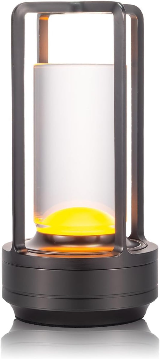 HAPYGI Portable Metal Table Lamp for Indoor/Outdoor,Rechargeable Cordless LED Lamp, 3-Colour Infinitely Dimming Battery Powered Small Desk Lamp, Restaurant/Bedroom/Bar/Coffee/Camping Light (Grey)