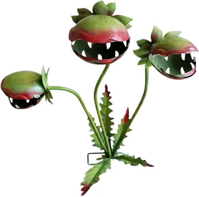 Metal Carnivorous Plant Garden Stake, Handmade Iron Venus Flytrap Yard Art, 25.2" Whimsical Flower Outdoor Sculpture for Garden Patio Lawn, Unique Gardener Gift