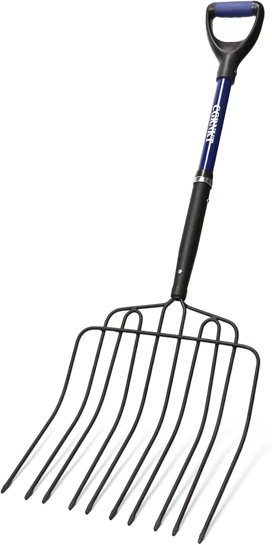 10-Tine Pitch Fork for Gardening, Heavy Duty Manure & Mulch Fork with Fiberglass Handle, Wide Bedding Hay Fork for Compost, Farm, 45 Inch