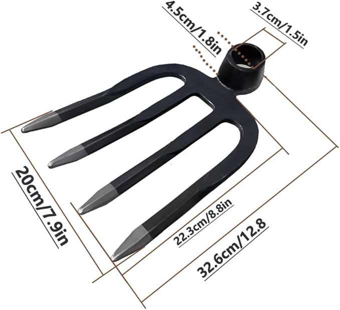 Heavy Duty Forged Eye Hoe Fork for Garden - 4 Tines Digging Spading Fork, Forged High-Carbon Steel (Corrosion-Resistant), Effortless Tool for Digging, Harvesting Tubers, Weeding