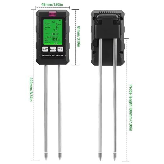 GROW24 Digital Soil Tester, 6-in-1 Moisture Meter with pH, Temperature, Sunlight Intensity for Garden Plants