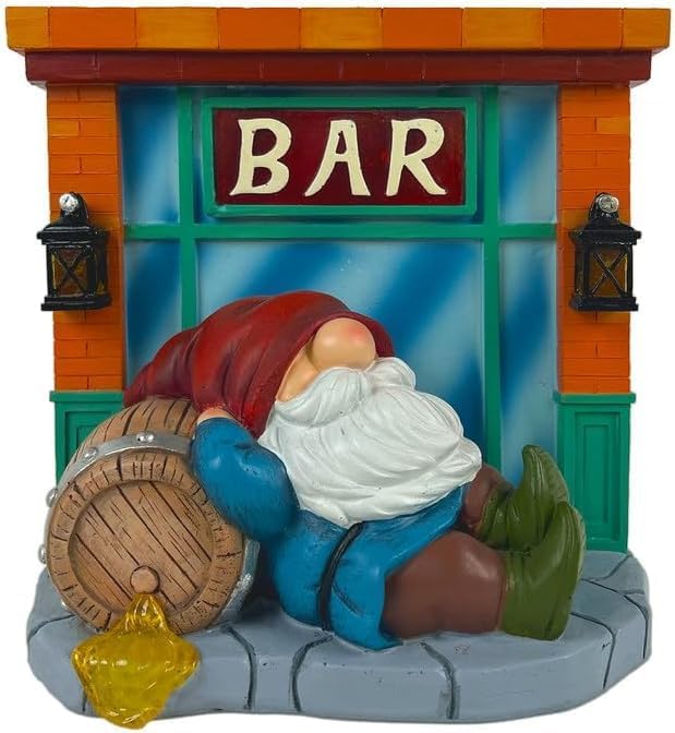WINTS Solar Garden Gnomes,Funny Tavern Gnome Statue for Outdoor Decor with Light-Up Barrel for Lawn, Patio, Yard, Balcony–Gift for Lovers,Mom,Friends,Husband for Father's Day & Birthday