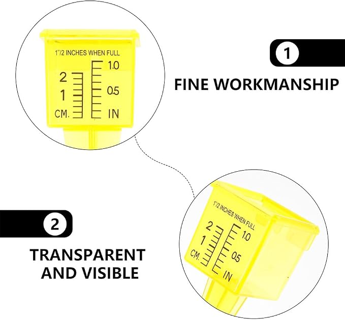 Toyvian Heavy Duty Outdoor Rain Gauge Accurate Plastic Rainfall Measuring Device for Garden Yard Lawn 2-Pack Yellow Rain Gauges with Clear Scale Easy Installation for Weather Monitoring