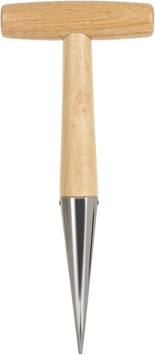 Hand Dibber Stainless Steel Sow Dibbler with Wooden Handle Garden Hole Punch Dibbler Tool for Planting Flowers Tulips, Transplanting Plants,Transplanting Seedling (Garden Dibbler)