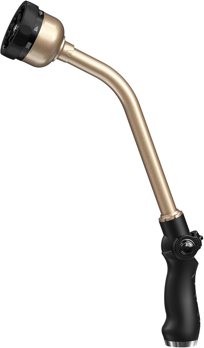 RAINPOINT Watering Wand, 16 Inch Metal Garden Hose Wand with 9 Spray Patterns, Long Hose Sprayer Nozzle For Hanging Baskets, Shrubs,Lawn (Black)
