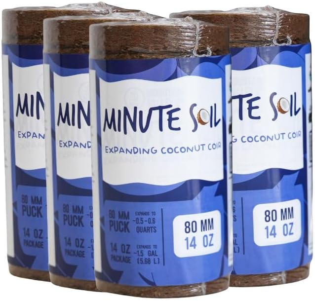 Minute Soil - Compressed Coco Coir Fiber Grow Medium 80mm x 15mm - 14 oz (4 Packs)