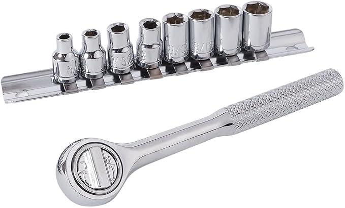 Amazon Basics 65 Piece Home Repair Tool Kit Set With Carrying Bag, Hand Tools, Socket Set, SAE and Metric, Silver, Black