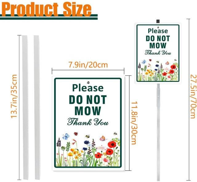 Please Do Not Mow Thank You Yard Sign With Stake No Mowing Reflective Aluminum Lawn Signs Rust Free No Mow May Pollinator Wildflowers Garden Signs (8x12) IN