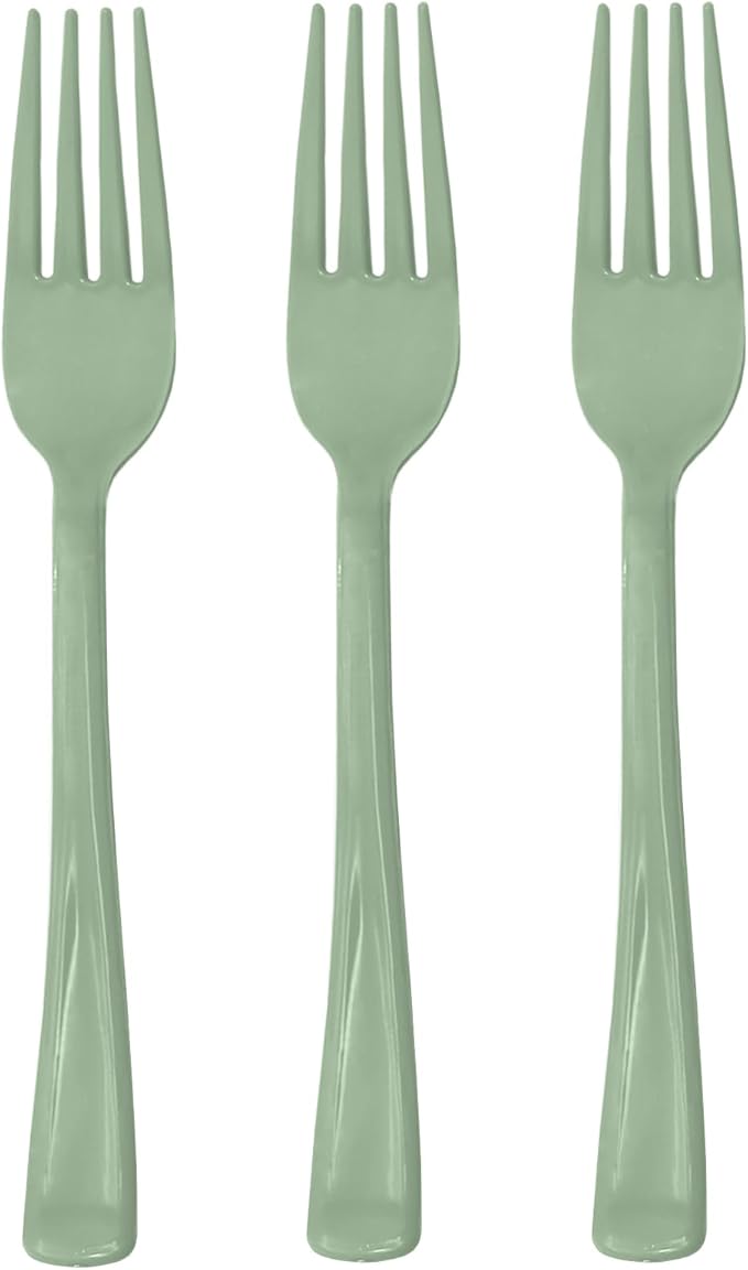 50 Pcs Sage Green Plastic Forks, Sage Green Silverware Set Disposable Cutlery Heavy Duty 50 Forks for or Birthday, Baby Shower, Picnic, Wedding
