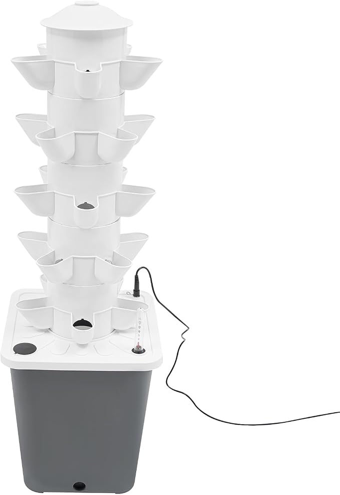 Hydroponics Growing System Kit & Vertical Indoor Garden Planter, 25-Pod Hydroponic Mechanism Indoor Plants, Herbs, Vegetables for Home Gardening System (White)