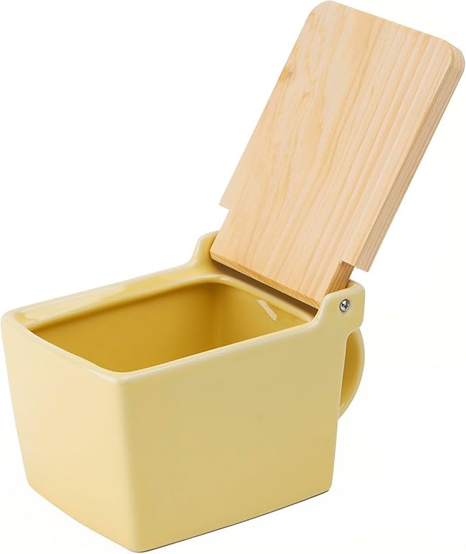 ZERO JAPAN Bee House Premium Salt Box with Hinoki Lid - Container for Sea Salt and Spices - Elegant Cellar for Kitchen Countertop - Banana Yellow, 16 oz