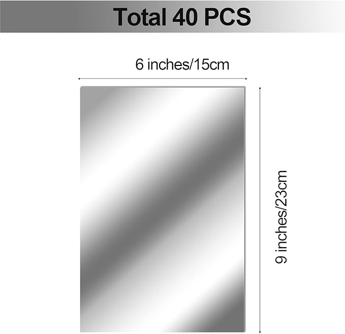 Zonon Flexible Mirror Sheets Self Adhesive Non Glass Mirror Tiles Stickers for Home Wall Decor(40 Pieces,6 x 9 Inches)
