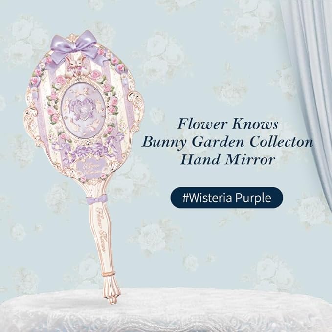Flower Knows Bunny Garden Collection Hand Mirror,Vintage Portable Handheld Mirror,Fancy & Pretty Princess Mirror with Long Handle,Gift for Girls(Wisteria Purple)