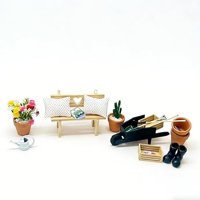20 Pcs 1:12 Scale Miniature Planting Set with Mini House Building Accessories, Miniature Plants for Craft,Miniature Decor Gifts for Adult Hobby Lovers