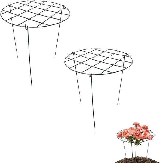 2 Pcs Flower Support Rings, Peony cage Plant Support Stake,Grow Through Grid Plant Brace, Hoops with 3 Pcs Legs for Heavy Blossoms (2 pcs 18'')