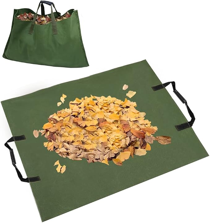 Leaf Bag for Collecting Leaves Reusable Garden Yard Waterproof 2 IN 1 Waste Bags Leaf Tarp Trash Canvas Heavy Duty Storage Lawn Container Collapsible with Handle (Green 3)