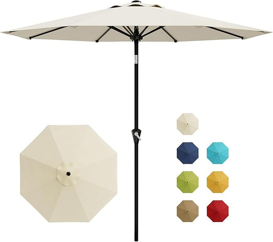 GarveeLife 9FT Patio Umbrella Outdoor, Table Umbrella with Push Button Tilt and Crank, 8 Sturdy Ribs UV Protection Waterproof for Garden, Pool, Market, Deck (Beige White)