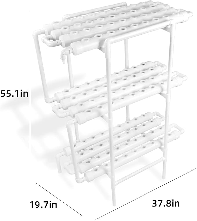 Hydroponic Growing System NFT with Timer Control, PVC Pipe 108 Planting Hole, Garden Water Culture Plant Salad Vegetable with Timer, Square Net Pot, Sponge