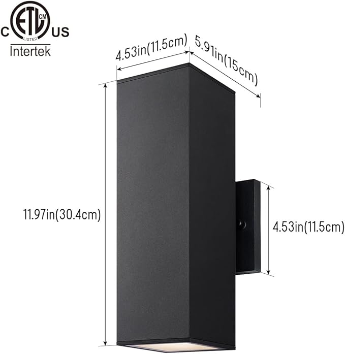mirrea Modern Outdoor Porch Light Patio Light in 2 Lights with Aluminum Rectangular Tube and Tempered Glass Cover Waterproof Wall Sconce 4 Pack Matte Black