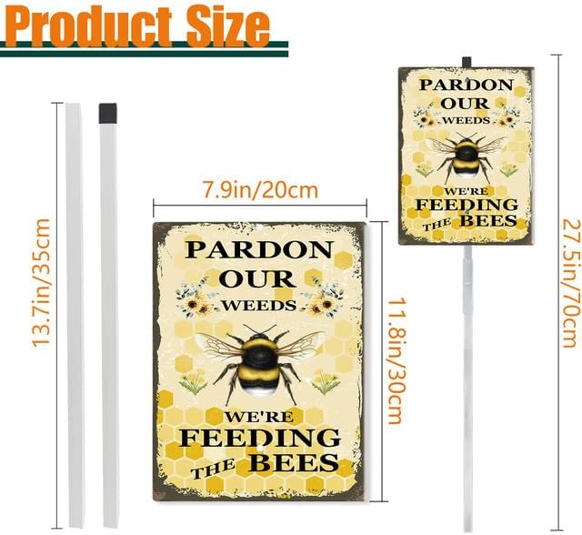 Parden Our Weeds We Are Feeding The Bees Yard Sign With Stake Do Not Mow Reflective Aluminum Yard Signs Rust Free Save Bee Pollinator Habitat Garden Signs (8x12) IN