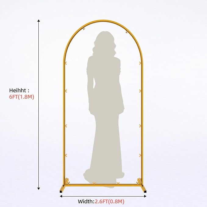 Gold Metal Arch Backdrop Stand, 6FT Wedding Arch Stand for Birthday Party Bridal Baby Shower Graduation Ceremony Photo Booth Garden Floral Balloon Arches Decoration