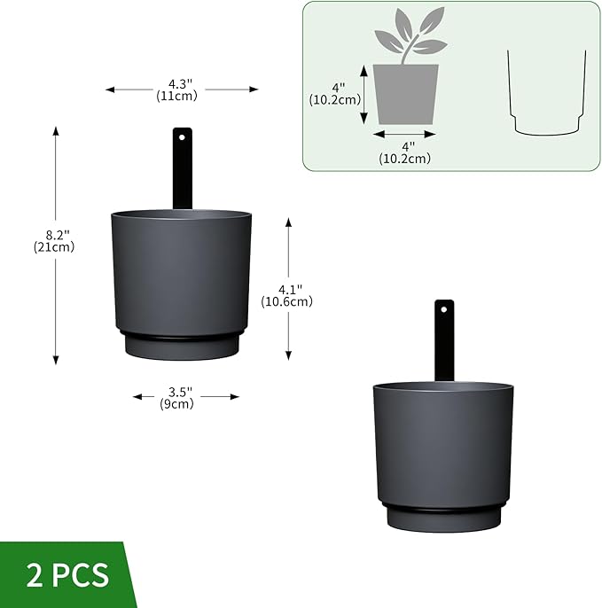 2 Pcs Wall Mounted Hanging Planter Vase for Indoor Outdoor Plants,Modern Metal Wall and Ceiling Hanging Flower Pot with Removable Flower Pot,Minimalist Decor for Herbs Succulents Flowers,4.3Inch,Grey