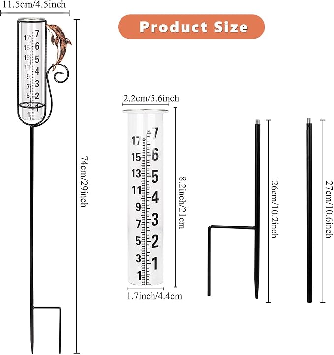 Rain Gauge Outdoor with 7 Inch Glass Tube, Rain Gauges Large Clear Numbers Measure Gauge for Yard, Garden, Lawn(Dolphins)