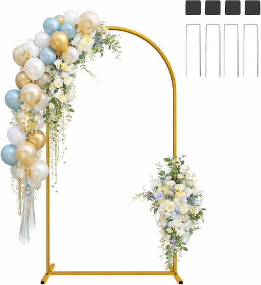 Hemmotop 6FT Arch Backdrop Stand for Party, Ceremony, Metal Arch Frame with Ground Stakes, Gold Photo Back Drop Stand for Bridal Shower, Birthday, Photo Booth, Garden Decoration, Baby Shower