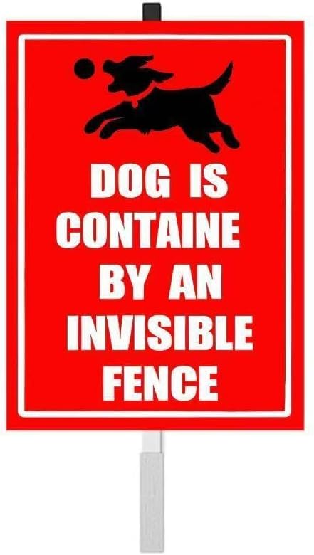 Invisible Fence Yard Sign with Stakes,Rust Free Aluminum(8 * 12in),beware of dogs Sign for garden，Dog Is Contained by An A Invisible Fence Yard Sign